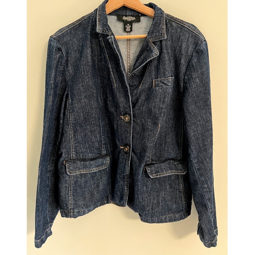 Peck & Peck Petite Denim Blazer Womens 12P Dark Wash Indigo Stretch Classic